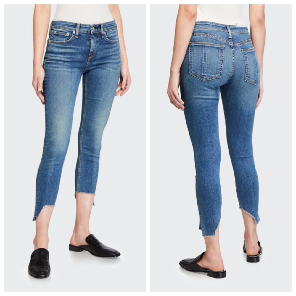 Rag‎ and Bone Cate Mid-Rise Ankle Skinny Blue Zip Raw Step Hem Jeans Size 29